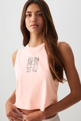 Ardene Graphic Boxy Muscle Tank in Light Pink | Size | 100% Cotton