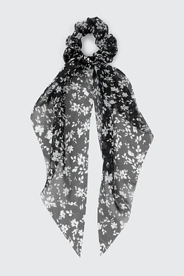 Ardene Floral Scarf Scrunchie in Black | Polyester