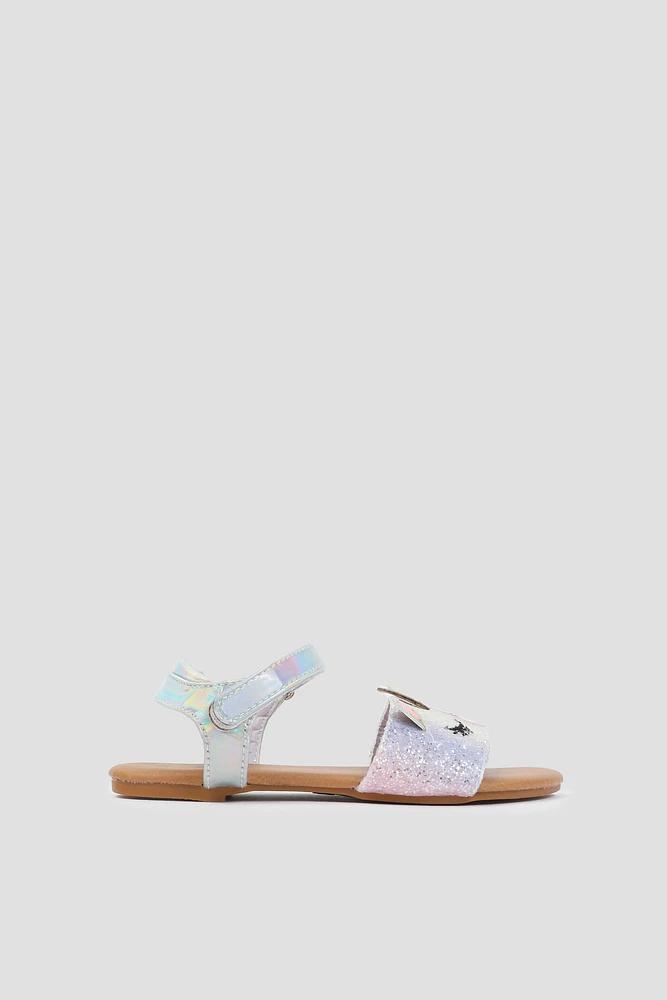 Ardene Kids Strappy Unicorn Sandals in Silver | Size