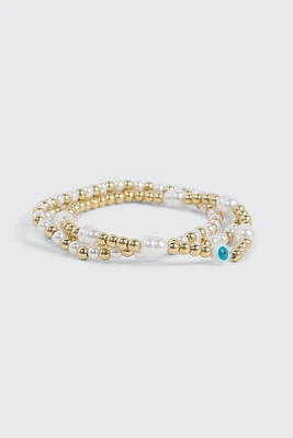 Ardene 3-Pack Bead Bracelets with Evil Eye in Gold