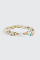 Ardene 3-Pack Bead Bracelets with Evil Eye in Gold