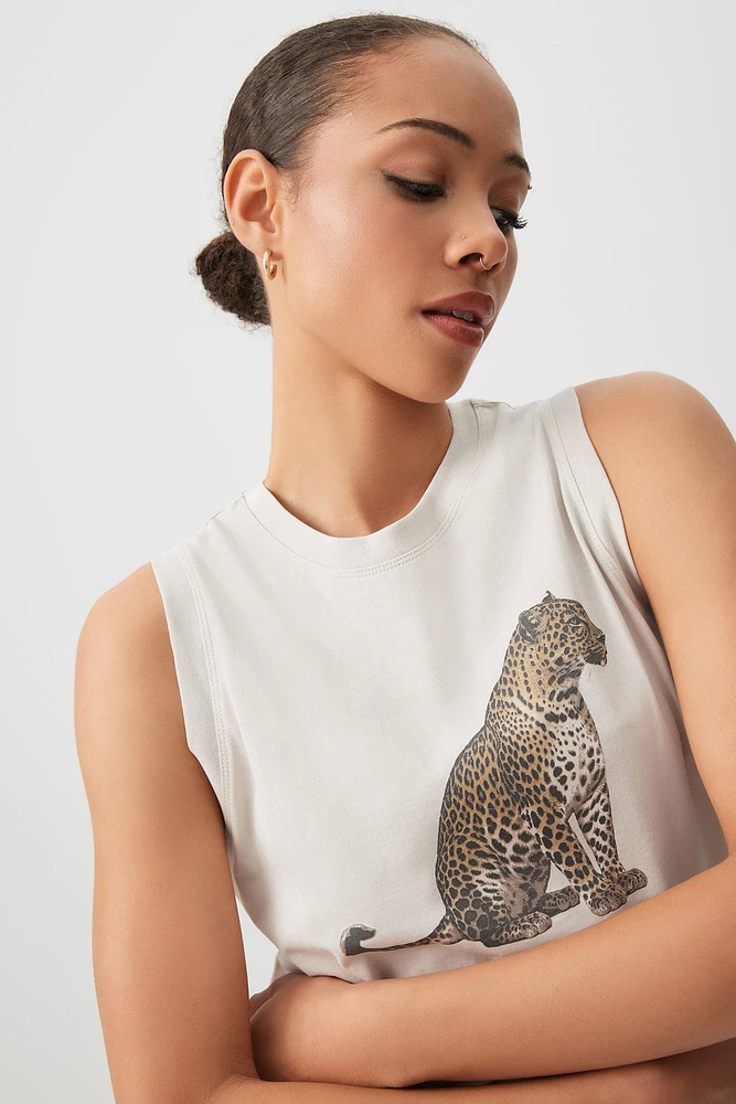 Ardene Graphic Boxy Muscle Tank in Beige | Size | 100% Cotton