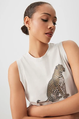 Ardene Graphic Boxy Muscle Tank in Beige | Size | 100% Cotton