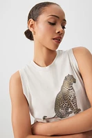 Ardene Graphic Boxy Muscle Tank in Beige | Size | 100% Cotton