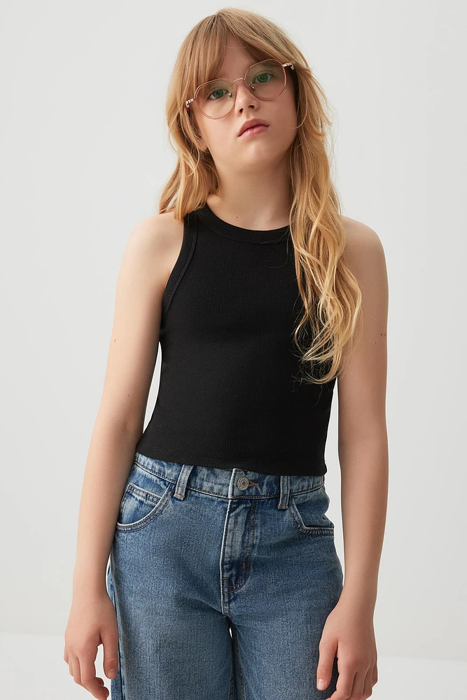 Ardene Kids Rib High Neck Tank Top in | Size | Cotton/Elastane