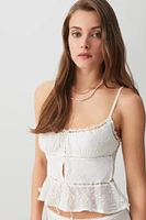 Ardene Textured Mesh Lace Trim Tank in White | Size | Polyester/Nylon/Elastane