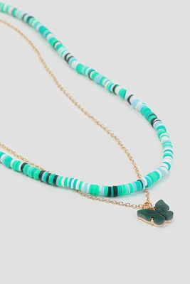 Ardene Two-Row Butterfly Necklace in Dark Green
