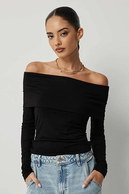 Ardene Fold Over Off Shoulder Top in | Size | Elastane/Viscose