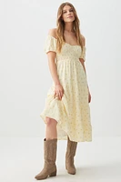 Ardene Midi Tiered Milkmaid Dress in Light Yellow | Size | Polyester/Elastane