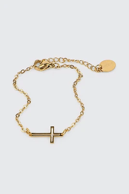 Ardene Stainless Steel Cross Bracelet in Gold