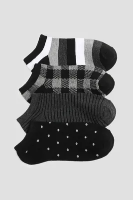 Ardene 4-Pack Printed Ankle Socks in Grey | Polyester/Elastane