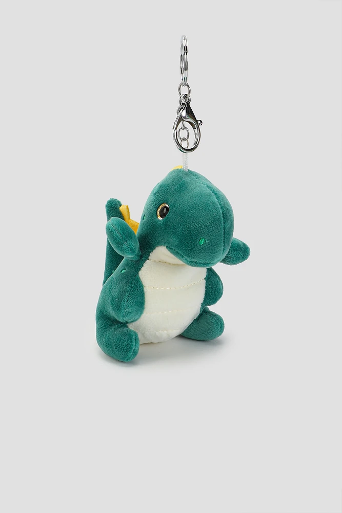 Ardene Plush Dinosaur Keychain in Medium Green