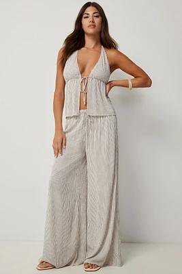 Ardene Crinkled Flowy Pants in Beige | Size | Polyester/Rayon