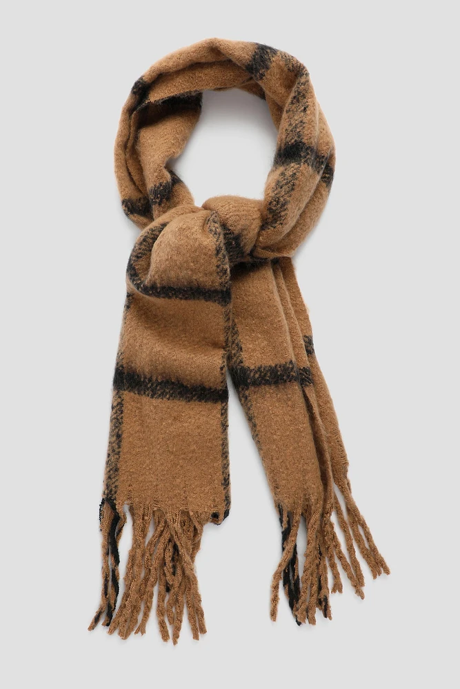 Ardene Checkered Scarf in Cognac | Polyester