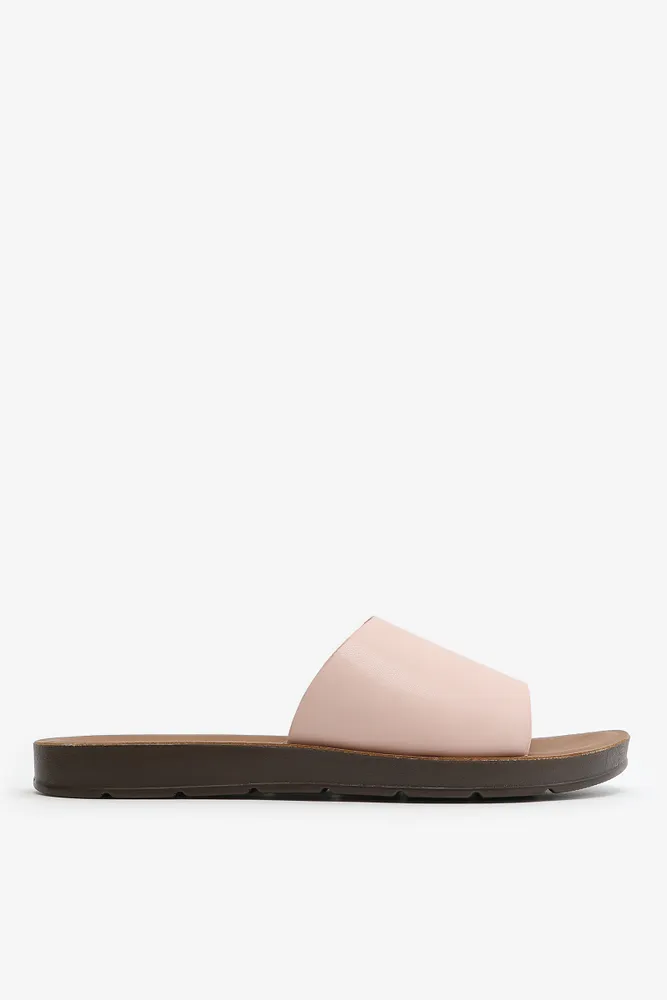 Ardene Wide-Strap Slide Sandals in Blush, Size, Faux Leather