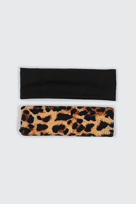 Ardene 2-Pack Solid & Leopard Headwraps in Beige | Polyester