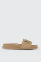 Ardene Straw Vamp Slides with Starfish Detail in Beige | Size