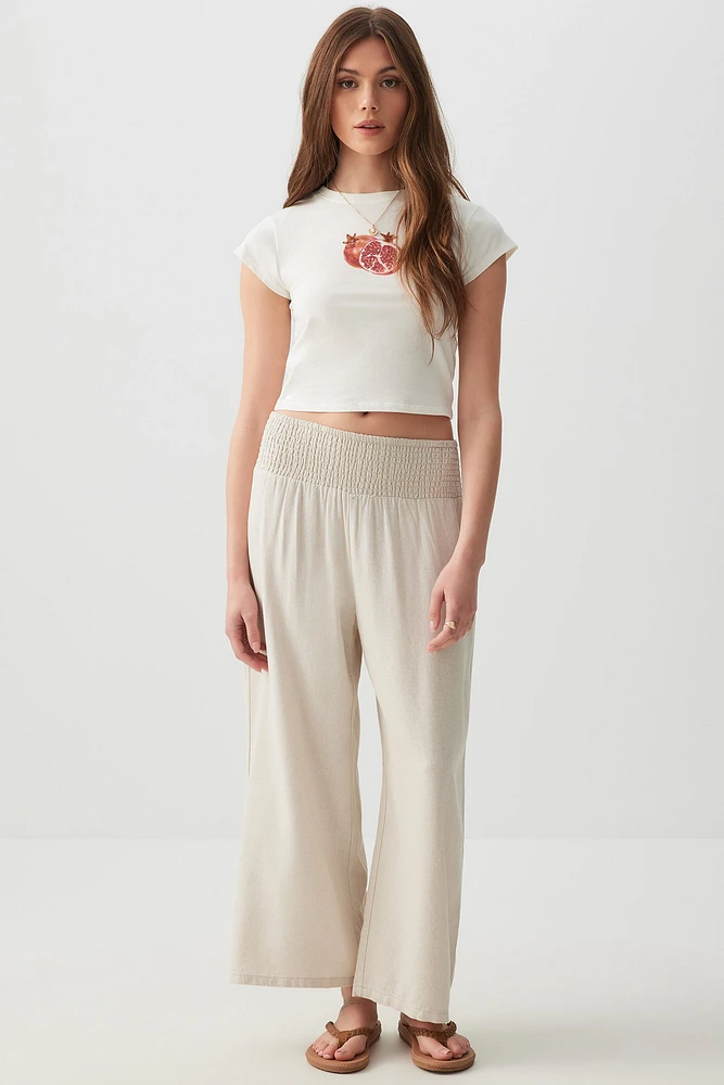 Ardene Linen Blend Gaucho Pants in Beige | Size | Viscose