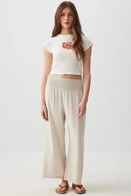 Ardene Linen Blend Gaucho Pants in Beige | Size | Viscose