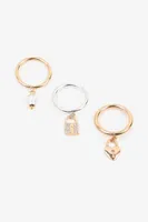 Ardene 3-Pack Charm Rings in Gold | Size