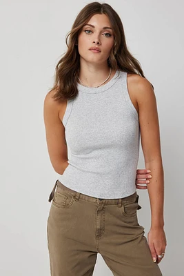 Ardene Basic Ribbed High Neck Tank in Light Grey | Size | Cotton/Elastane | Eco-Conscious