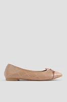 Ardene Topstiched Ballet Flats with Bow in Beige | Size | Faux Leather | Eco-Conscious