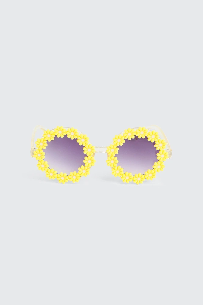 Ardene Kids Round Daisy Sunglasses in Light Yellow