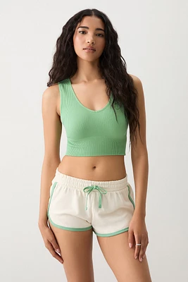 Ardene Dolphin Shorts with Contrast Piping in Beige | Size | 100% Cotton