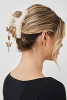 Ardene Faux Fur Hair Claw with Charms in White