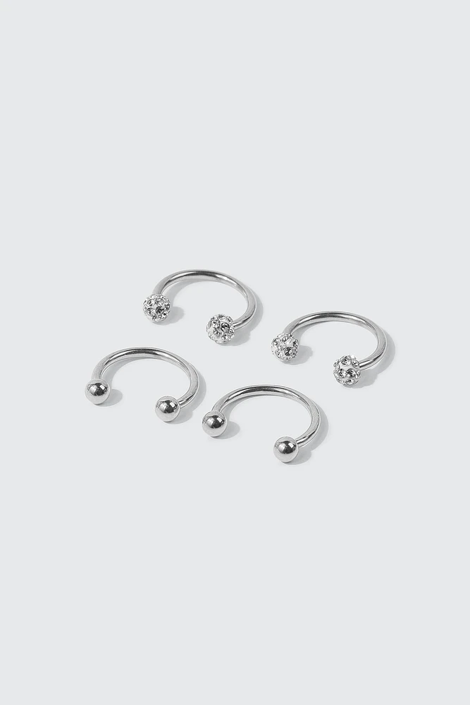 Ardene 4-Pack Horseshoe Eyebrow Piercings in Silver