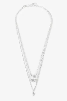 Ardene 3-Row Chain Necklace with Pendants in Silver