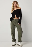 Ardene Mid Rise Twill Cargo Joggers in Khaki | Size | Cotton/Elastane