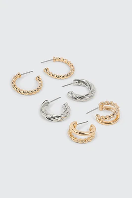 Ardene 3-Pack Twisted Hoop Earrings in Gold | Stainless Steel