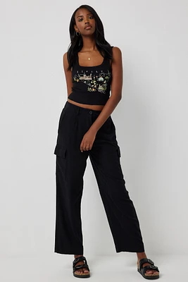 Ardene High Rise Linen Blend Pants in Black | Size | Rayon
