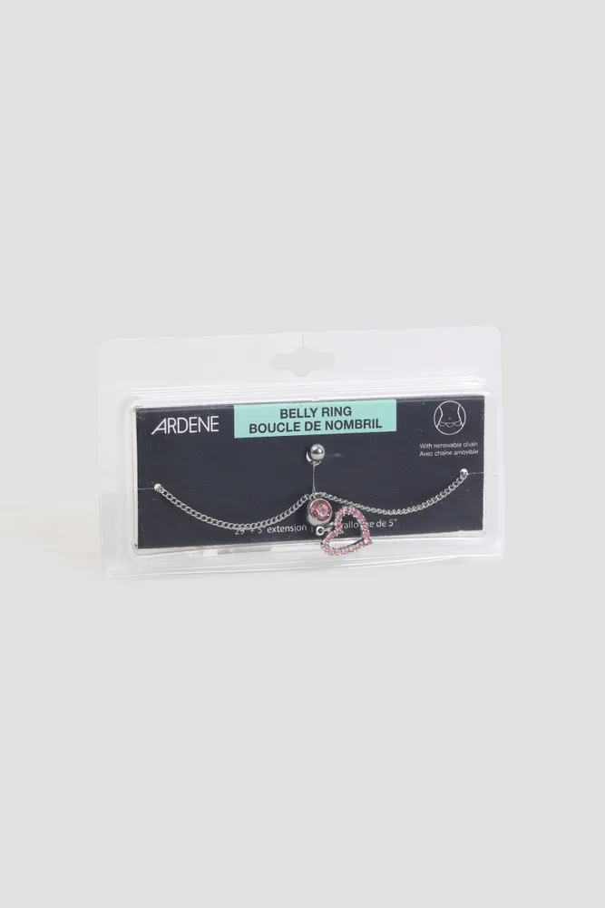 Ardene Pink Heart Navel Piercing with Chain in Silver