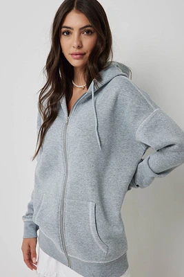Ardene Exposed Seam Zip-Up Hoodie in Light Grey | Size | Polyester | Fleece-Lined