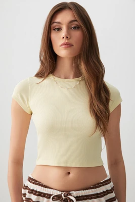 Ardene Basic Ultra Crop Crew Neck T-Shirt in Light | Size | Cotton/Elastane | Eco-Conscious