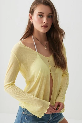 Ardene Textured Two-Button Cardigan in Yellow | Size | Polyester