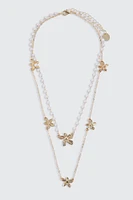 Ardene 2-Row Pearl & Flower Necklace in Gold