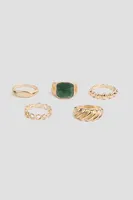 Ardene 5-Pack Gold-Tone Rings with Green Stone | Size Small