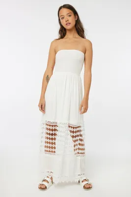 Ardene Strapless Maxi Dress with Crochet Detail in White | Size | Rayon