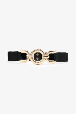 Ardene Waist Belt with Statement Buckle in Black | Size Small | Faux Leather