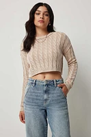 Ardene Crop Washed Cable Knit Sweater in Beige | Size | 100% Cotton