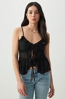 Ardene Tie Front Rufflle Flowy Tank Top in Black | Size | Polyester