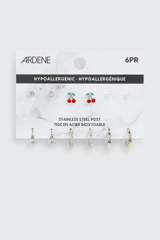 Ardene 6-Pack Assorted Earrings in Silver | Stainless Steel