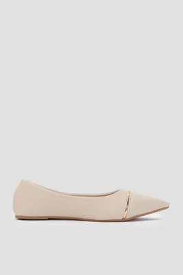 Ardene Pointy Flats with Gold Accent in Beige | Size | Faux Leather/Faux Suede