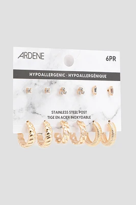 Ardene 6-Pack Assorted Hoop & Stud Earrings in Gold | Stainless Steel