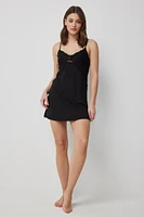 Ardene Super Soft Nightie with Lace Accent in Black | Size | Polyester/Elastane | Eco-Conscious