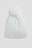 Ardene Kids Fleece Lined Beanie with Pompom in White | Polyester | Fleece-Lined