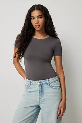 Ardene Contour Crew Neck Short Sleeve Bodysuit in Dark Grey | Size | Elastane/Polyamide